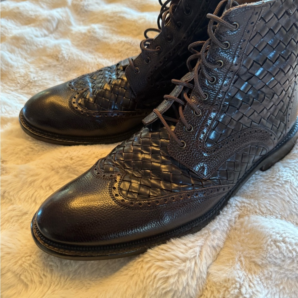Taft Dark Brown Woven Leather Boots - Picture 2 of 7